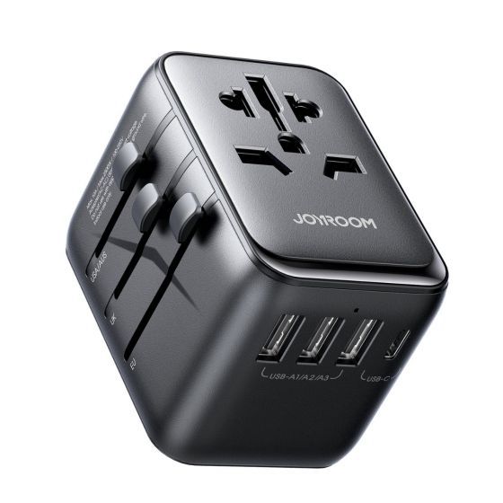 Joyroom Universal Travel Adapter, 65 Watt, AC and 5 USB Ports, Black - JR-TCW02