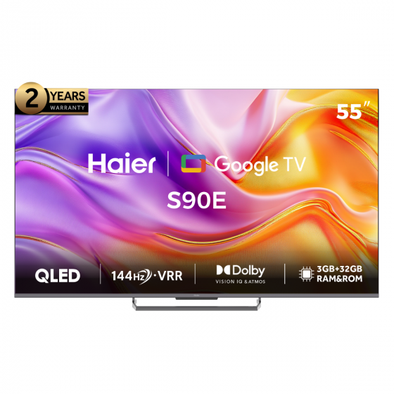 شاشة تلفزيون QLED سمارت هاير 55 بوصة بدقة 4K UHD مع ريسيفر داخلي - H55S90EU