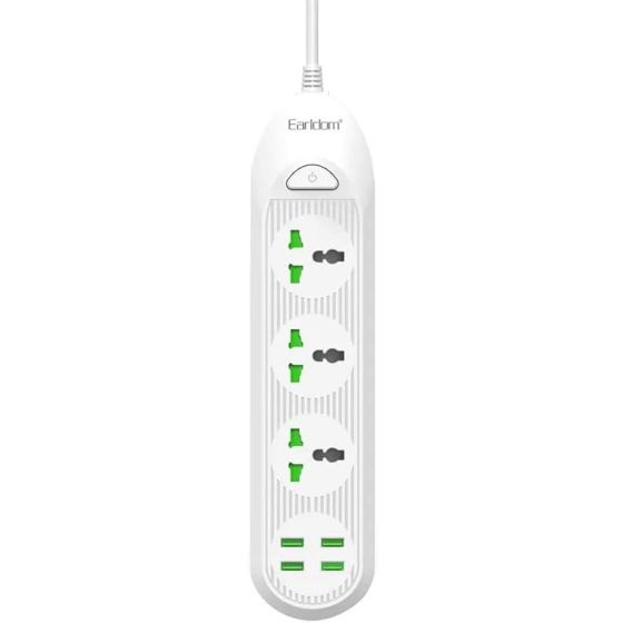 مشترك كهربائي، 2500 وات، 2.1 امبير، 2 متر، 3 برايز، 4 منافذ USB، ابيض - ES-SC03