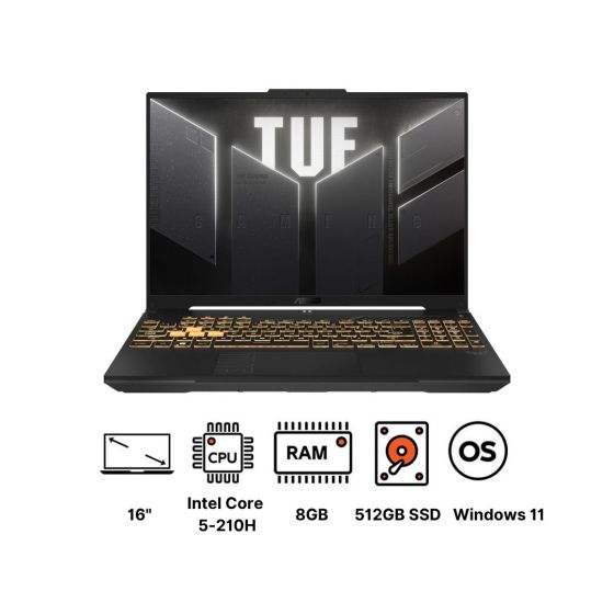 لاب توب جيمنج اسوس تاف F16 2024 FX607VU-RL805W، انتل كور 5 210H، هارد 512 جيجا SSD، رام 8 جيجا، شاشة مقاس 16 بوصة، دقة FHD+، وWUXGA، كارت شاشة انفيديا جي فورس RTX 4050 سعة 6 جيجا GDDR6، ويندوز 11 - رمادي ميتشا