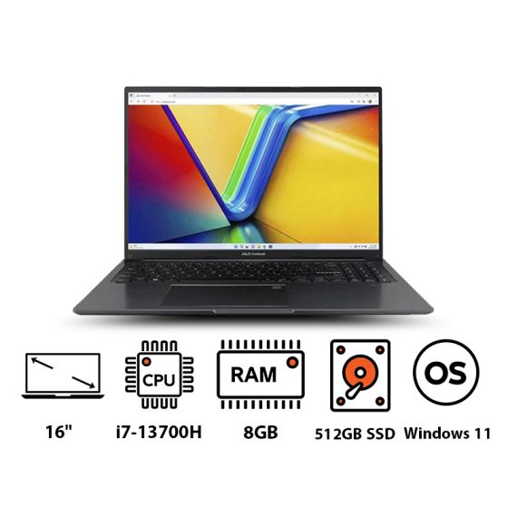 ASUS Vivobook 16 X1605VA-MB007W Laptop, Intel Core I7-13700H, 512GB NVMe SSD, 8GB RAM, 16 Inch WUXGA, Intel Iris Xe Graphics, Windows 11 - Black