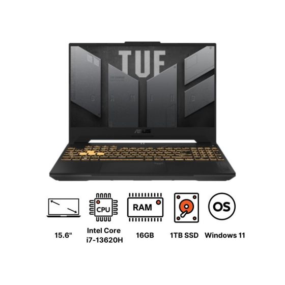 لاب توب اسوس تاف جيمنج  F15 2023 FX507VI-LP066W، انتل كور i7-13620H، هارد SSD بسعة 1 تيرا، رام 16 جيجا، شاشة IPS مقاس 15.6 بوصة، بدقة FHD، ومعدل تحديث 144 هرتز، كارت شاشة انفيديا جي فورس RTX 4070 بسعة 8 جيجا GDDR6، ويندوز11 - رمادي