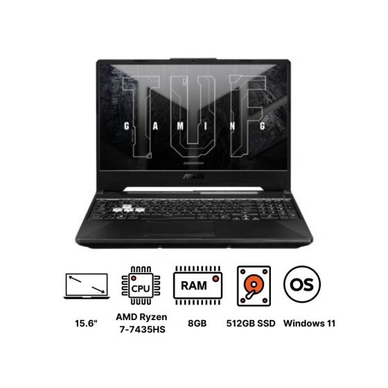 Asus TUF Gaming A15 2021 FA506NCR-HN007W Laptop, AMD Ryzen 7 7435HS, 512GB SSD, 8GB RAM, 15.6 Inch, FHD Display, NVIDIA GeForce RTX 3050 4GB GDDR6, Windows 11 - Graphite Black