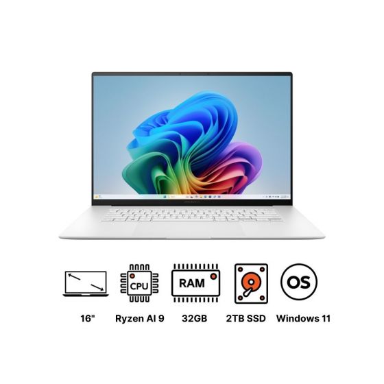 ASUS Zenbook S16 UM5606WA-RJ263W  Laptop, AMD Ryzen AI 9 HX 370, 2TB SSD, 32GB RAM, 16 Inch 3K Display, AMD Radeon 890M Graphics, Windows 11- Scandinavian White