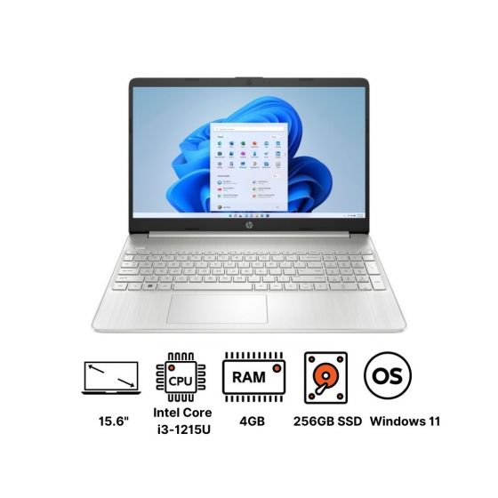 HP 15s-fq5047ne 6L8K7EA Laptop, Intel Core i3-1215U, 256GB SSD, 4GB RAM, 15.6 Inch FHD Display, Intel UHD Graphics, Windows 11- Natural Silver