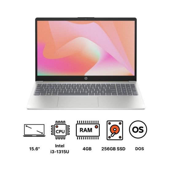 HP 15-fd0336nia 943W4EA Laptop, Intel Core i3-1315U, 256GB SSD, 4GB RAM, 15.6 Inch, FHD Display, Integrated Intel UHD, FreeDOS - Natural Silver