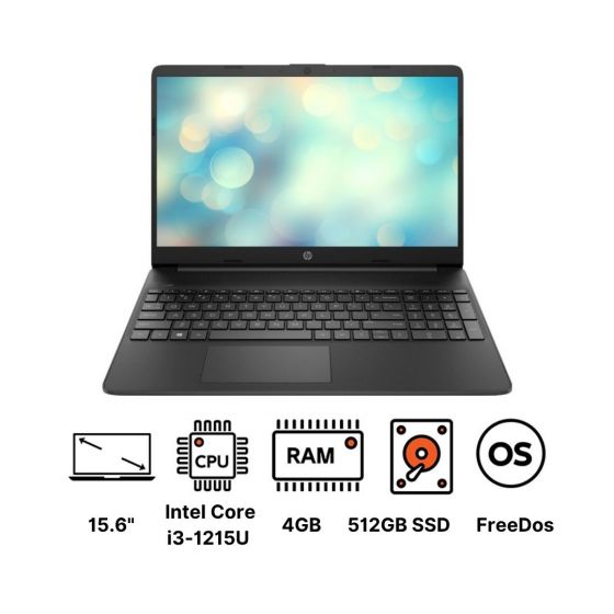 HP 15S-FQ5009NE Laptop, Intel Core i3-1215U, 15.6 Inch HD, 512GB SSD, 4GB RAM, Intel UHD Graphics, Dos - Jet Black