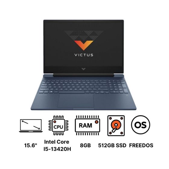 لاب توب اتش بي فيكتس 15-fa1103ne 8Y5V3EA، انتل كور  I5-13420H، هارد SSD NVME سعة 512 جيجا، 8 جيجا رام، شاشة بدقة FHD سعة 15.6 بوصة، كارت شاشة نفيديا جي فورس RTX 3050 سعة 6 جيجا، فري دوس - ازرق