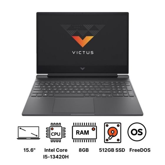 HP Victus 15-fa1052ne 803G6EA Laptop, Intel Core I5-13420H, 512GB NVMe SSD, 8GB RAM, 15.6 Inch FHD, NVIDIA GeForce RTX 2050 4GB, FREEDOS - Mica Silver