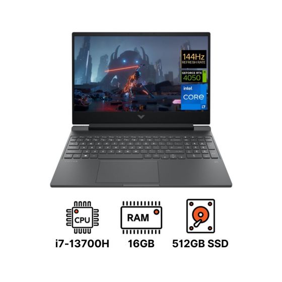 لاب توب جيمنج اتش بي فيكتوس 15-fa1111ne 9U5Y8EA، انتل كور i7-13700H، هارد 512 جيجا PCIe الجيل الرابع NVMe M.2 SSD، رام 16 جيجا، شاشة مقاس 15.6 بوصة، بدقة FHD، بمعدل تحديث 144 هرتز، كارت شاشة انفيديا جي فورس  RTX 4050 سعة 6 جيجا GDDR6، ويندوز 11 - فضي 