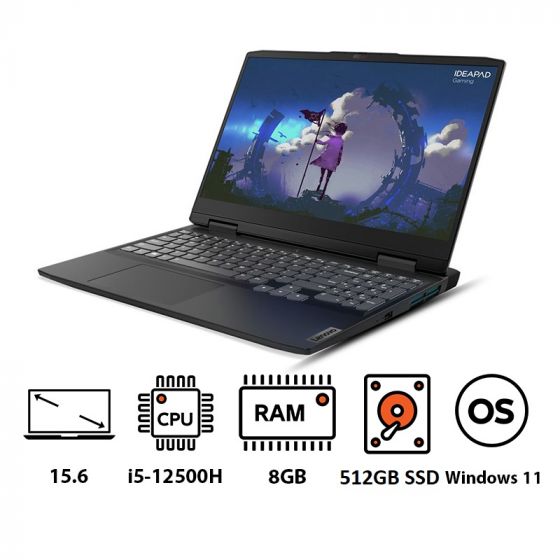 Lenovo Ideapad Gaming 3 Laptop, Intel Core i5-12500H, 15.6 Inch, 512GB SSD, 8GB RAM, Nvidia GeForce RTX 3050 4GB Graphics, Windows 11 - Grey