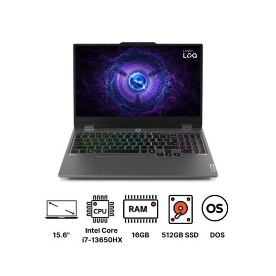 Lenovo LOQ 15IRX9 83DV00AVED Gaming Laptop, Intel Core i7-13650HX, 512GB SSD NVMe, 16GB RAM, 15.6 Inch, FHD 144Hz, NVIDIA GeForce RTX 4060 8GB GDDR6, FREEDOS - Luna Grey