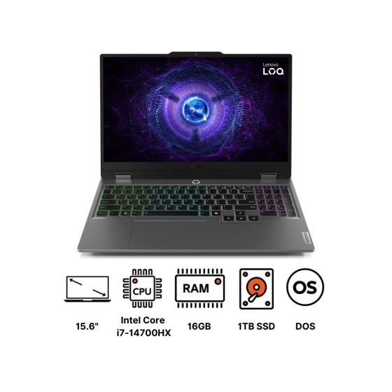 Lenovo LOQ 15IRX9 83DV00VLED Laptop, Intel Core i7-14700HX, 1TB SSD, 16GB RAM, 15.6 Inch, FHD IPS 144Hz Display, NVIDIA GeForce RTX 4060 8GB GDDR6, FreeDOS - Luna Grey