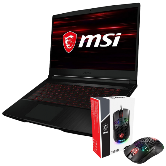 MSI GF63 Thin 10SCSR Gaming Laptop, Intel Core I5-10500H, 15.6 Inch 1TB +256GB SSD, 16GB RAM, NVIDIA GeForce GTX 1650 Ti, 4GB GDDR6, FreeDOS- Black, With MSI USB Gaming Mouse, Black- S12-0401820-V33