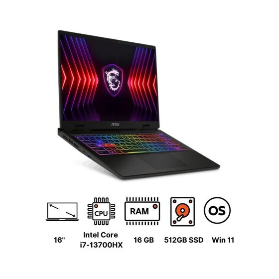 لاب توب جيمنج ام اس اي سورد 16 HX B13VFKG، انتل كور i7-13700HX، هارد SSD سعة 512 جيجا، رام 16 جيجا، شاشة مقاس 16 بوصة، بدقة FHD+، معدل تحديث 144 هرتز، كارت شاشة انفيديا جي فورس RTX 4060  سعة 8 جيجا GDDR6، ويندوز 11 - رمادي 