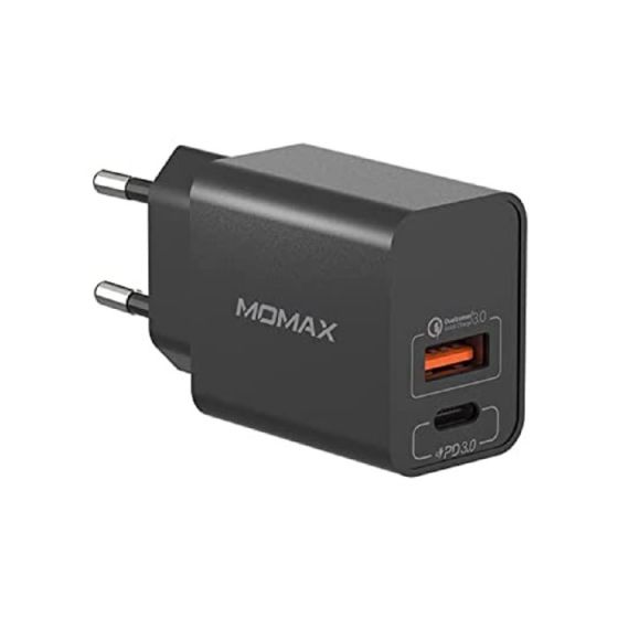 ِشاحن موماكس وان بلج، 20 وات، 2 منفذ USB، اسود - UM36EUD