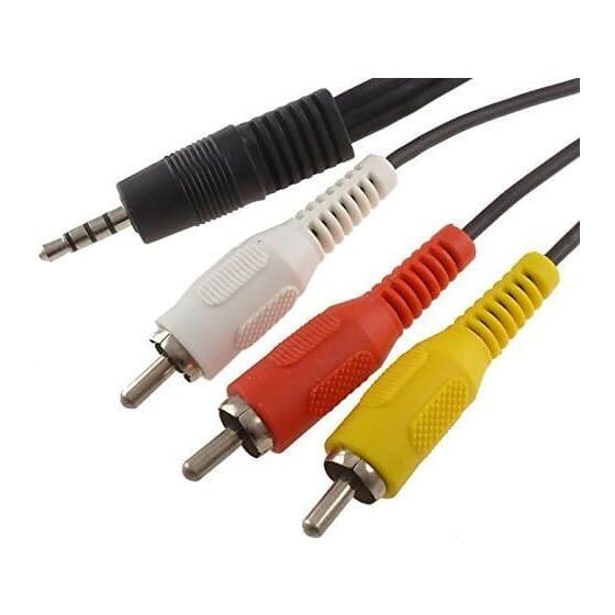 Keendex Aux 3.5mm to 3×RCA Audio and Video Cable, 3 Meters, Black - KX 3387