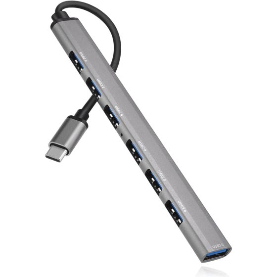 Aluminium USB-C Hub, 7 Ports - Silver