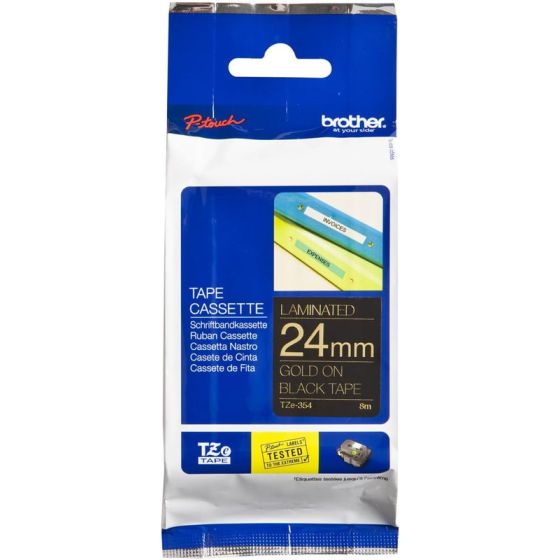Brother Label Tape, 24mm x 8 Meters, Gold on Black - TZe-354