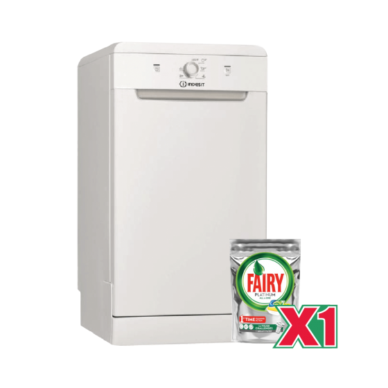  Indesit Dishwasher, 10 Persons, 5 Programs, White- DSFE 1B10, With Fairy Dishwashing Powder Free Gift
