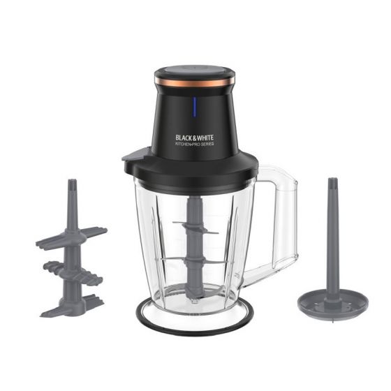 Black And White Chopper with Garlic Peeler, 3 Liters, 800 Watt, Transparent and Black- CHY729G