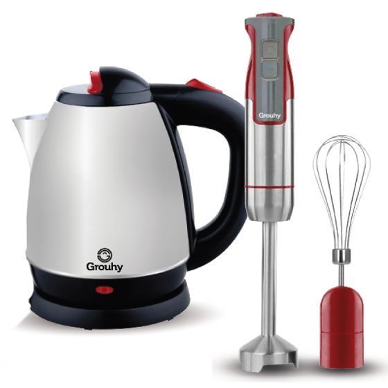 Set of Grouhy Hand Blender with Attachments and Electric Kettle