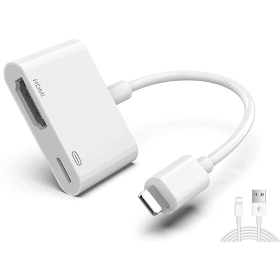 Lightning to HDMI Digital AV Adapter, 1080P With Charging Lightning Cable - White
