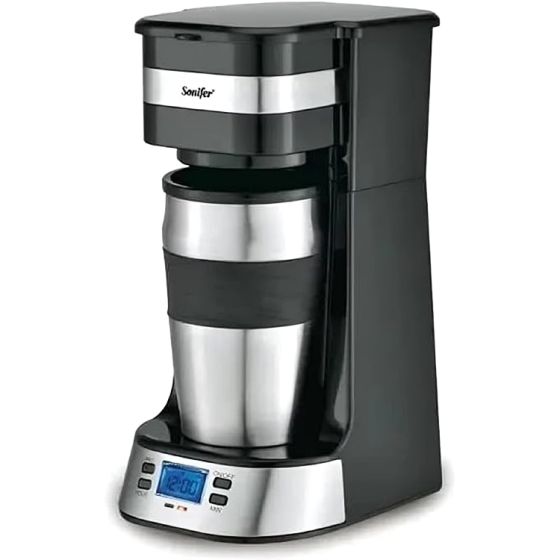 Sonifer Coffee Maker with Travel Mug, 1 Cup, 0.42 Liter, 650-750W, Black - SF-3566