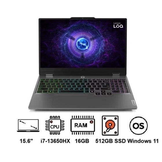 Lenovo LOQ 15IRX9 Gaming Laptop, 15.6 Inch FHD, Intel Core i7-13650HX, 512GB SSD, 16GB RAM, Nvidia GeForce RTX 4060 8GB, Windows 11 - Luna Grey