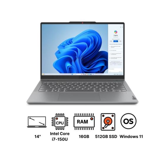 Lenovo IdeaPad 5 14IRU9 Laptop, Intel Core 7 150U, 512GB SSD M.2, 16GB RAM, 14 Inch, WUXGA, 60Hz, Integrated Intel Graphics, Windows 11 - Luna Grey