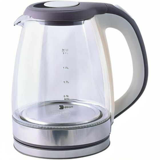 Dream Pyrex Electric Kettle, 2200W, 2.2 Liters, Silver - DR-4855
