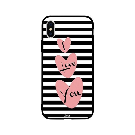 جراب ظهر بطبعة عبارة I Love You على خلفية اسود في ابيض لابل ايفون XS ماكس