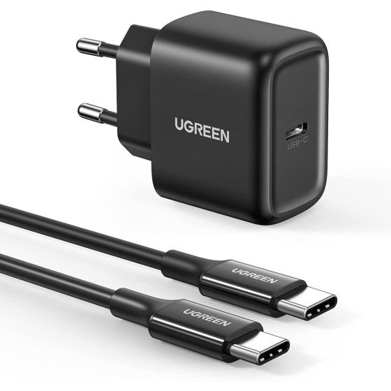 شاحن يو جرين بكابل USB، قوة 25 وات، اسود - 50581