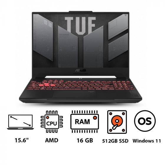 لاب توب اسوس TUF جيمنج A15 FA507NV LP023W، ايه ام دي رايزن 7 7735HS، هارد 512 جيجا SSD، رام 16جيجا،  شاشة 15.6 بوصة FHD، كارت شاشة انفيديا جي فورس  RTX 4060 سعة 8 جيجا GDDR6، ويندوز 11 - رمادي