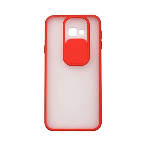 Stratg Back Cover with Camera Slider for Samsung Galaxy J4 Plus - Transparent and Red