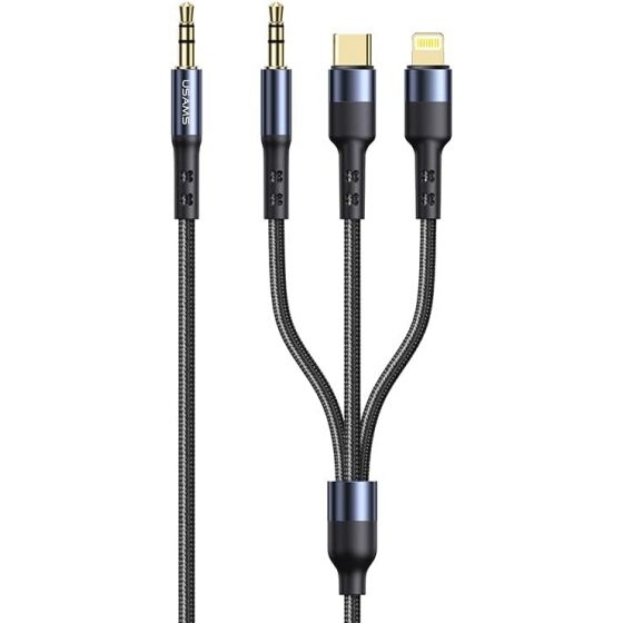 USAMS US-SJ556 3IN1 3.5mm+Type-C+Lightning to 3.5mm Audio Cable 1.2M