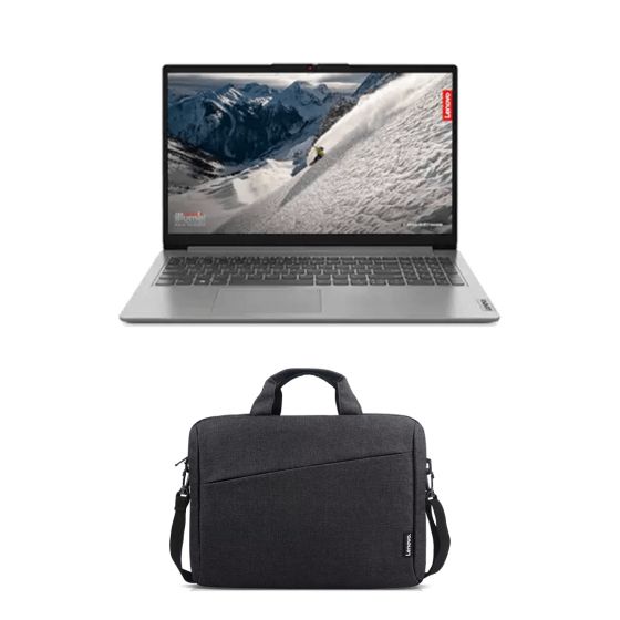 Lenovo IdeaPad 1 15AMN7 82VG00MMED Laptop, AMD Ryzen 5 7520U, 512GB SSD, 8GB RAM, 15.6 Inch, FHD Display, Integrated AMD Radeon 610M Graphics, Windows 11 - Cloud Grey with Casual Toploader Handbag for 15.6 Inch Laptops, Black - T210 