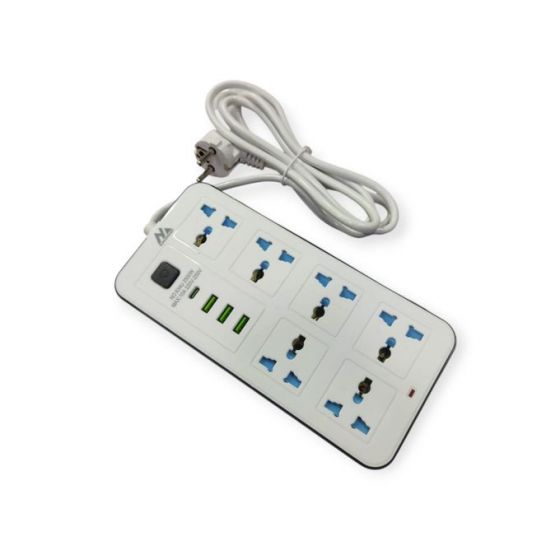 مشترك كهرباء المغربي، 6 منافذ، 4 منافذ USB، قدرة 2500 وات - ابيض 