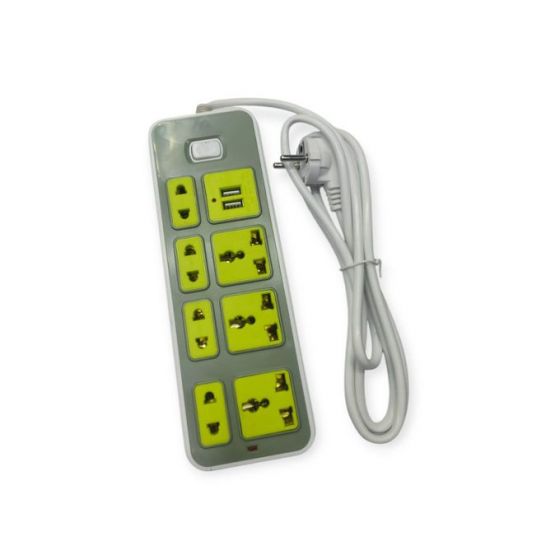 مشترك كهرباء المغربي، 7 منافذ، 2 منفذ USB، قدرة 2500 وات - اخضر 