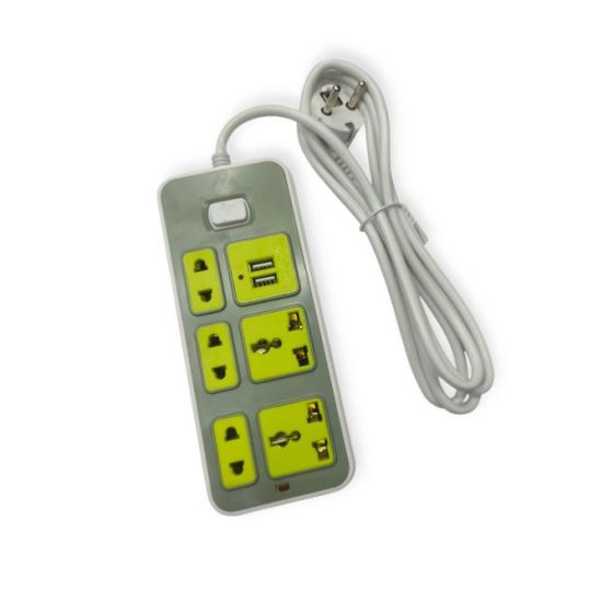 مشترك كهرباء المغربي، 5 منافذ، 2 منفذ USB، قدرة 2500 وات - اخضر 