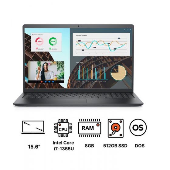 Dell Vostro 3530 Laptop, Intel Core i7- 1355U, 512GB SSD, 8GB RAM, 15.6-Inch FHD 120 Hz Display, Intel UHD Graphics, DOS  - Black