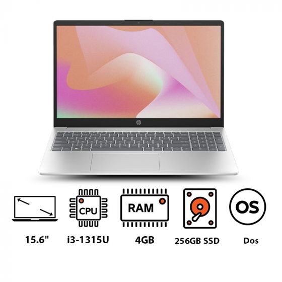 HP 15-FD0033ne Laptop, Intel Core-i3-1315U, 256GB SSD, 4GB RAM, 15.6 Inch, FHD IPS Display, Intel UHD Graphics, Dos- Natural Silver
