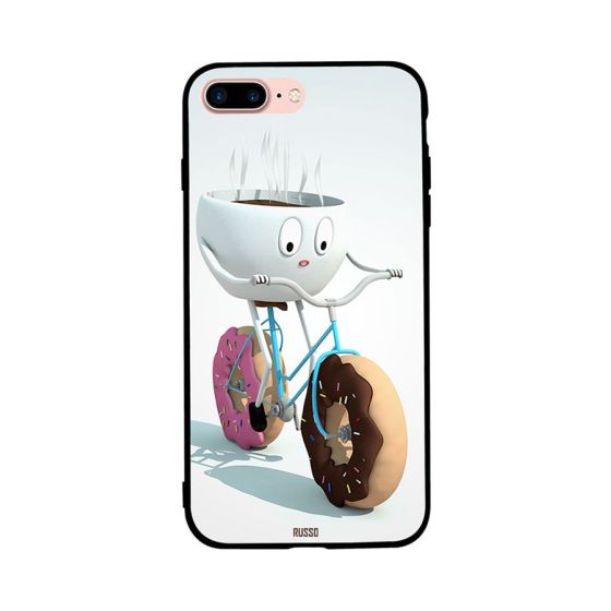 Coffee Riding Donut Bicycle Printed Back Cover for Apple iPhone 8 Plus