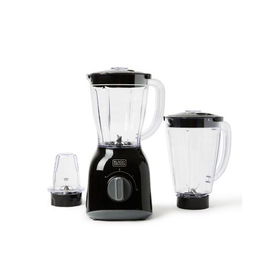 Black + Decker Blender with 2 Grinder Mills, 1.5 Liter, 400 Watt, Black - BX365-B5