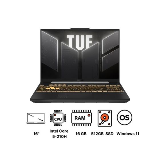 ASUS TUF F16 2024 FX607VJ-RL165W Gaming Laptop, Intel Core 5-210H, 512GB SSD, 16GB RAM, 16 Inch, WUXGA, IPS, NVIDIA GeForce RTX 3050 6GB GDDR6, Windows 11 - Mecha Grey