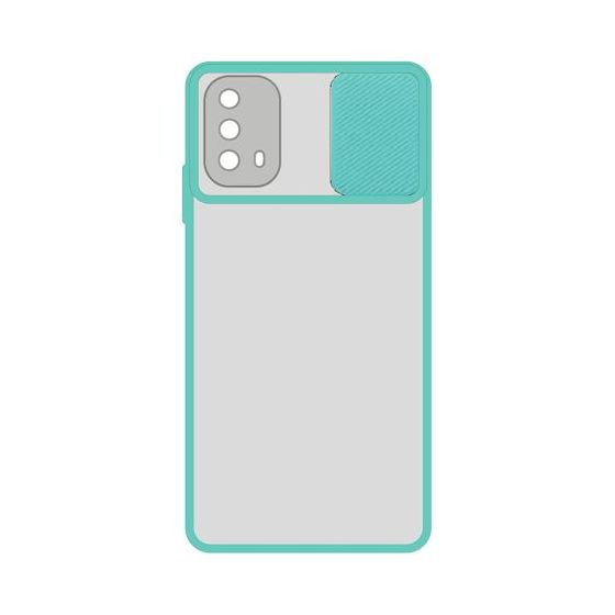 Stratg Back Cover with Camera Slider for Oppo A74 and A95 4G - Transparent and Turquoise