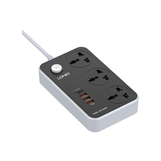 مشترك كهربائي لدنيو بمنافذ USB، اسود وابيض - SC3412