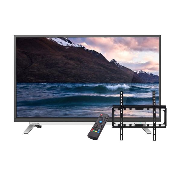 شاشة تلفزيون سمارت توشيبا 32 بوصة LED، بدقة HD، بريسيفر داخلي - 32l5995ea مع حامل شاشة تلفزيون فوكس وريموت كنترول Mx3