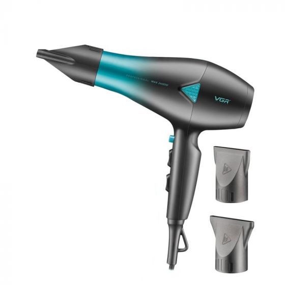 VGR Hair Dryer, 2400 Watt, 3 Temperatures, Green and Black - V-455