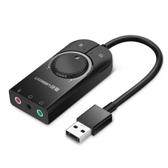 محول صوت ستريو خارجي USB يوجرين، 15 سم، اسود - 40964
